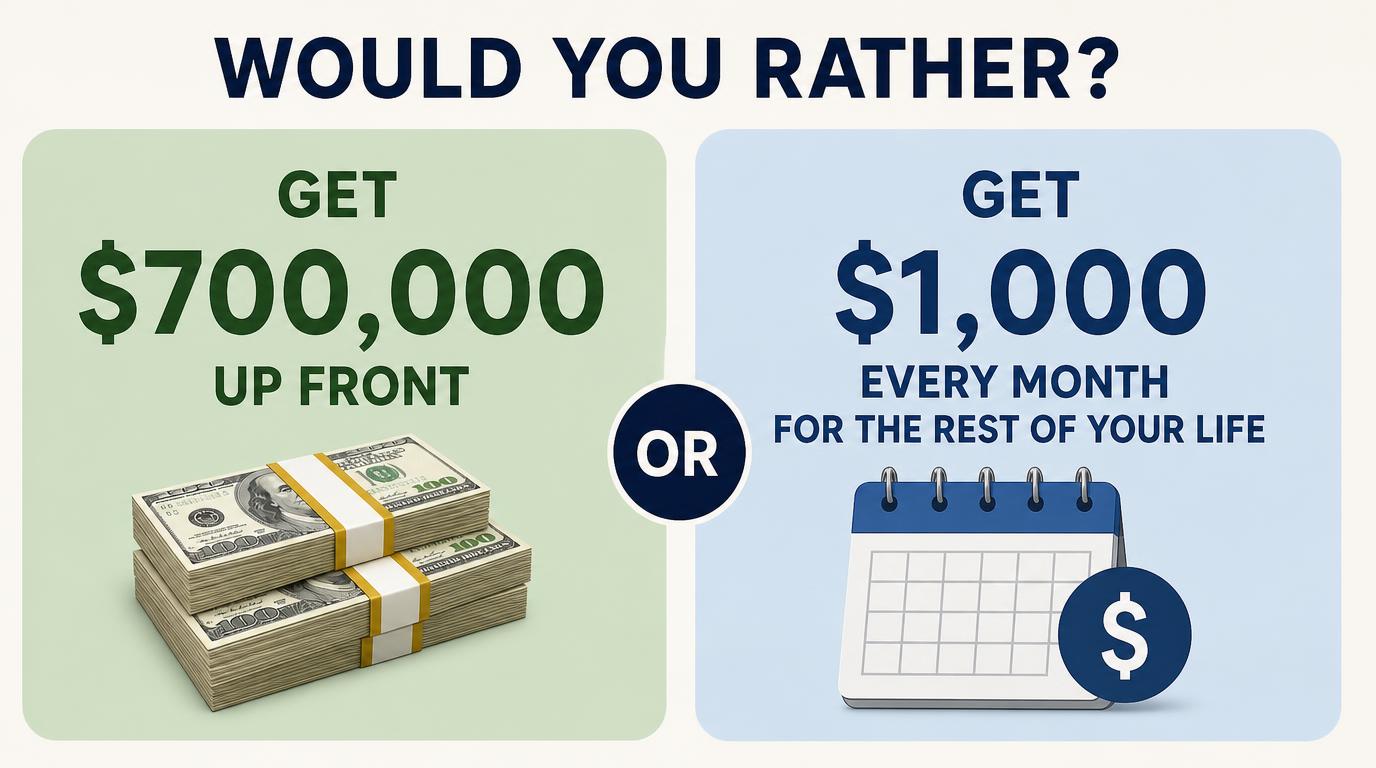 Would you rather get $700,000 up front or get $1,000 every month for the rest of your life?