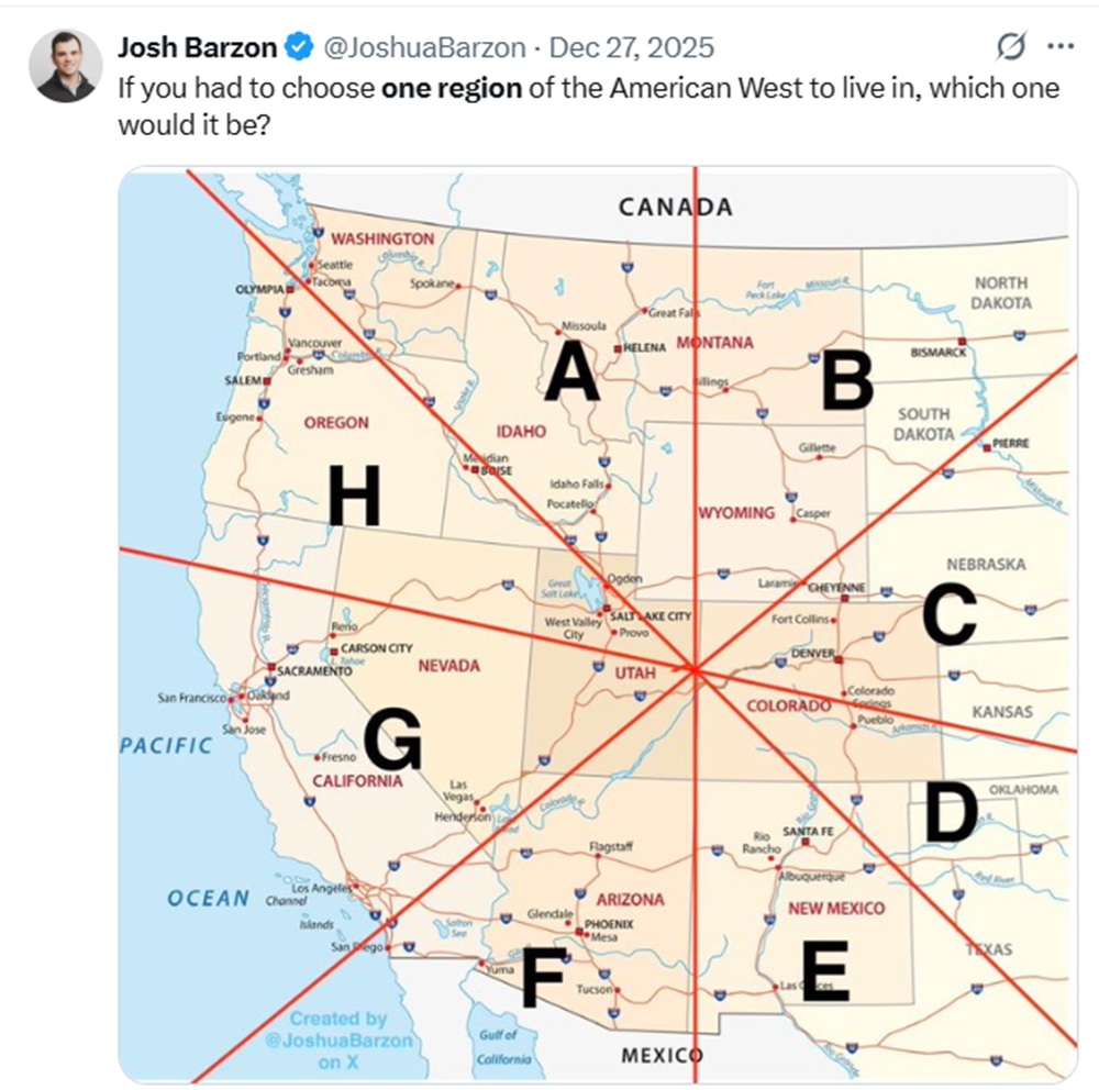 If you had to choose one region of the American West to live in, which one would it be?