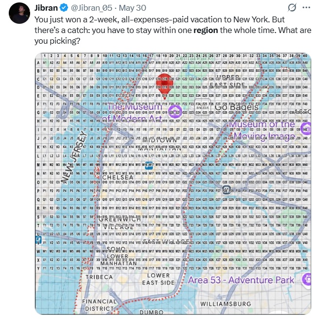 You just won a 2-week, all-expenses-paid vacation to New York. But there’s a catch: you have to stay within one region the whole time. What are you picking?