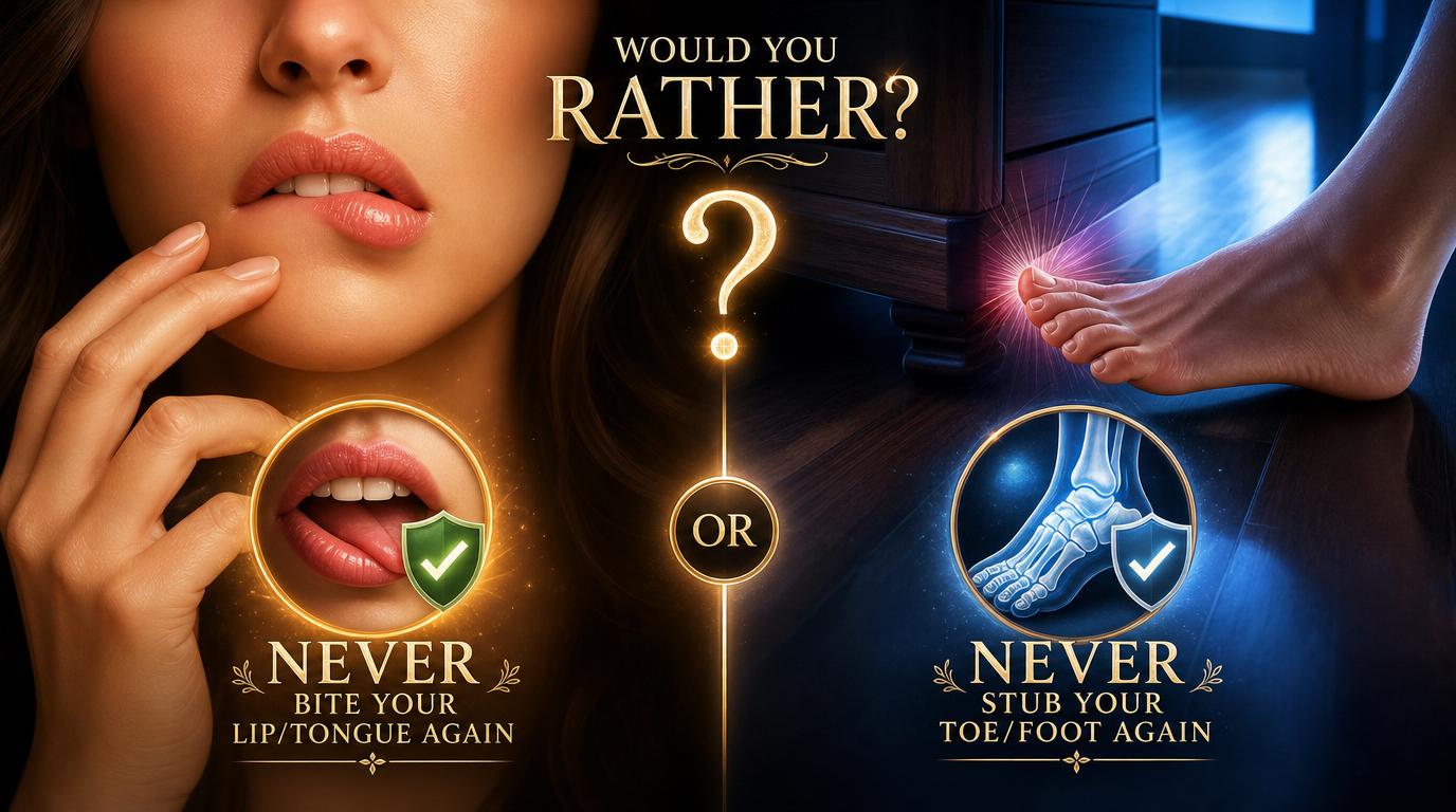 Would you rather never bite your lip/tongue again or never stub your toe/foot again?