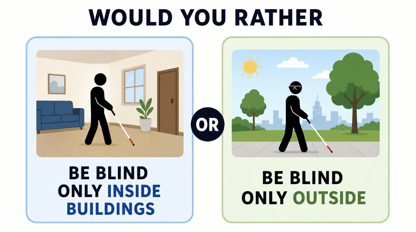 Would you rather be blind only inside buildings or only blind outside?