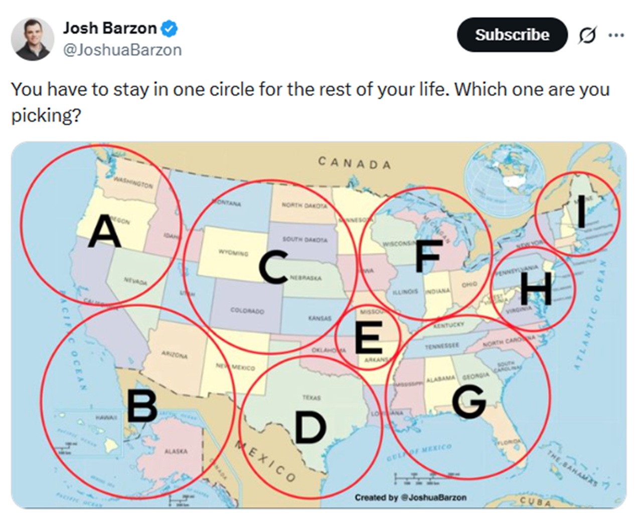 You have to stay in one circle for the rest of your life. Which one are you picking?