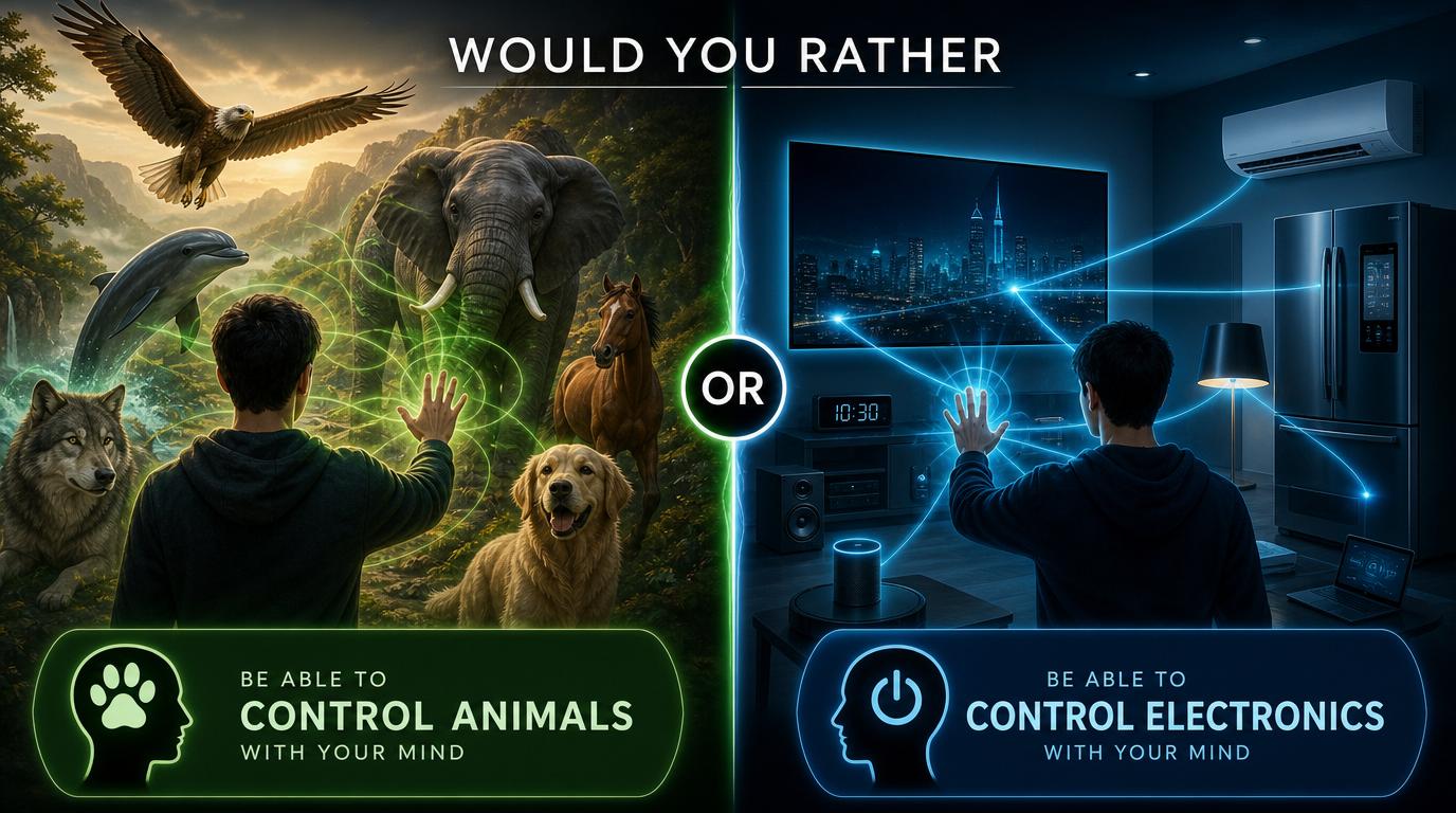 Would you rather be able to control animals (not humans) with your mind or be able to control electronics with your mind?