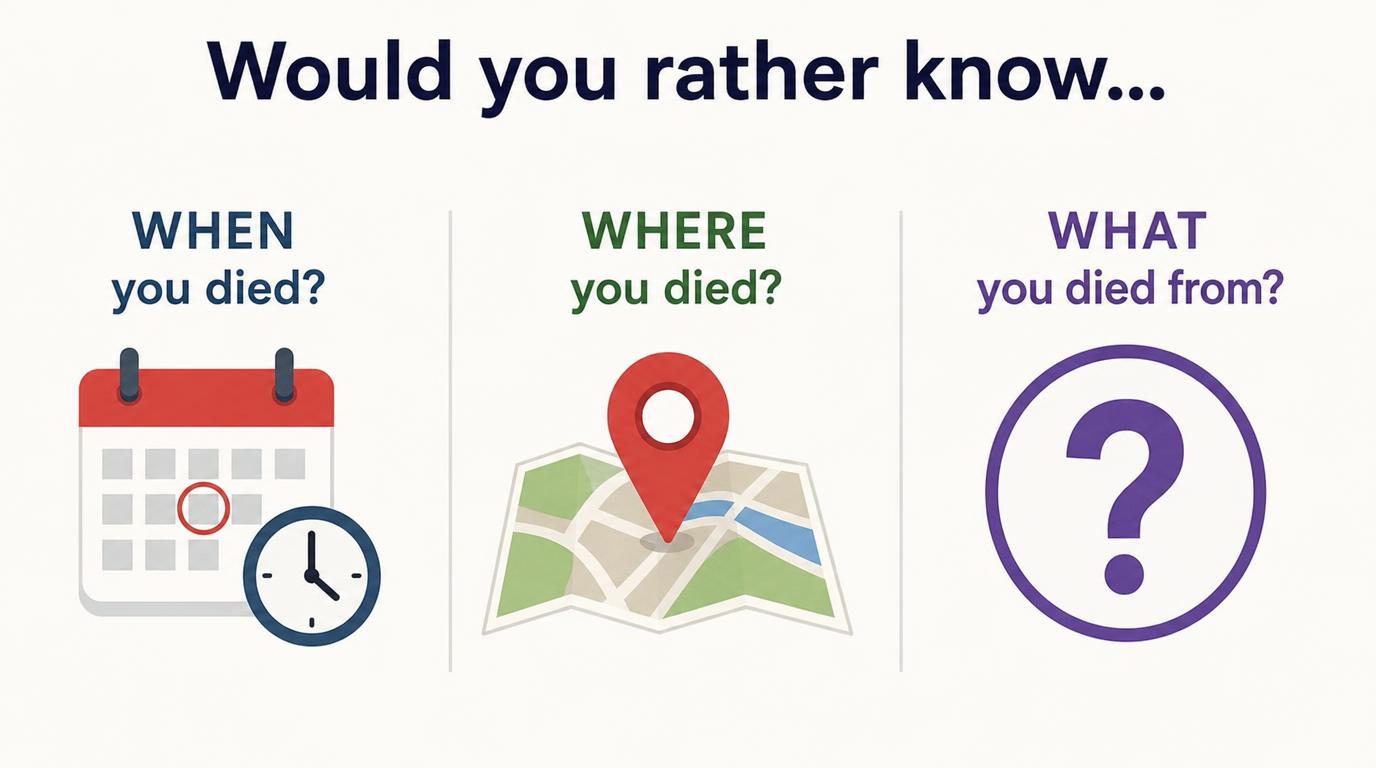 Would you rather know when you died, where you died, or what you died from?