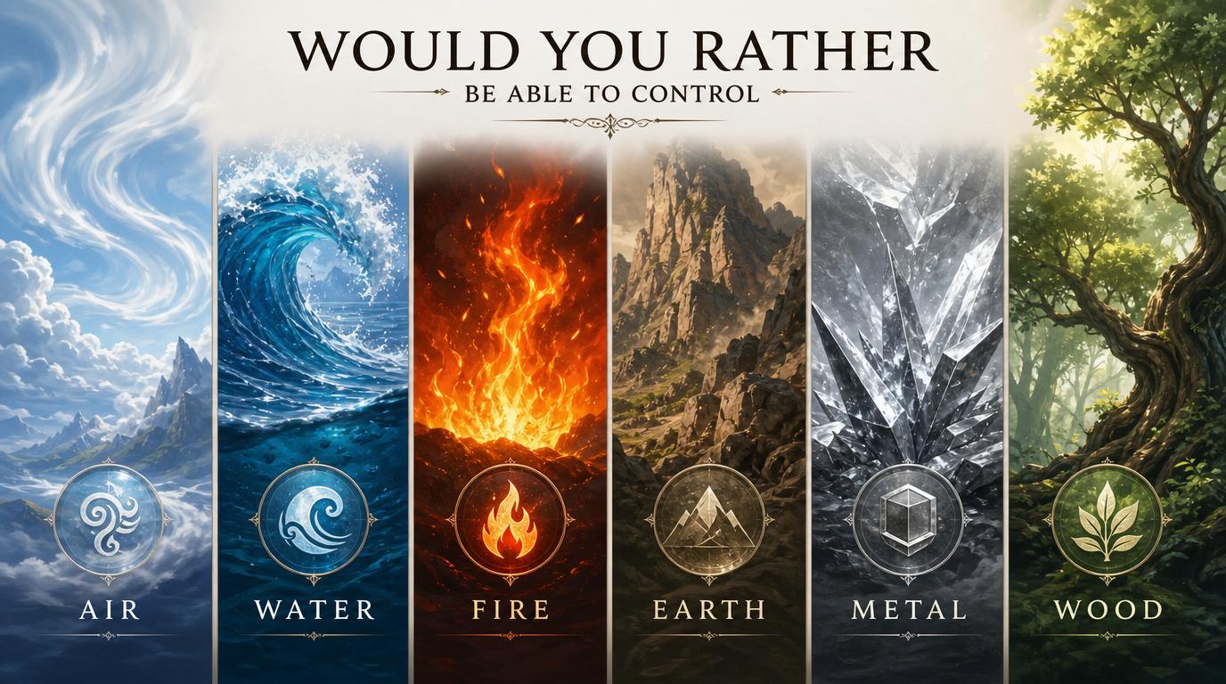 Would your rather be able to control air, water, fire, earth, metal or wood?