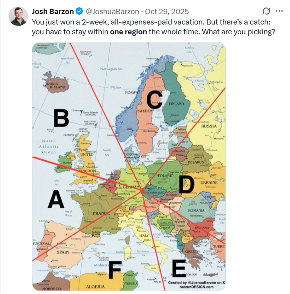 You just won a 2-week, all-expenses-paid vacation. But there’s a catch: you have to stay within one region the whole time. What are you picking?
