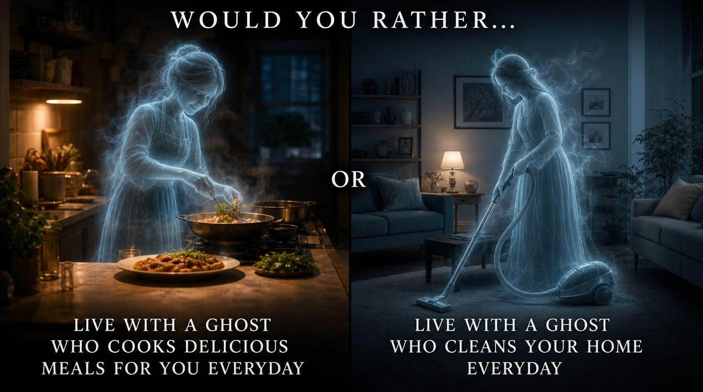 Would you rather live with a ghost who cooks delicious meals for you everyday or live with a ghost who cleans your home everyday?