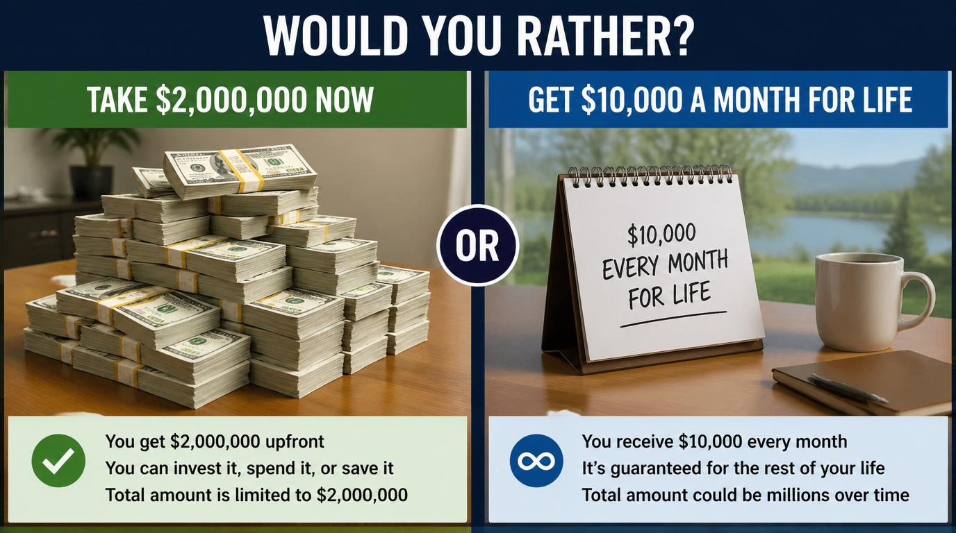 gpt image 2 Would you rather have two million dollars now or a guaranteed 10 000 a month for 1