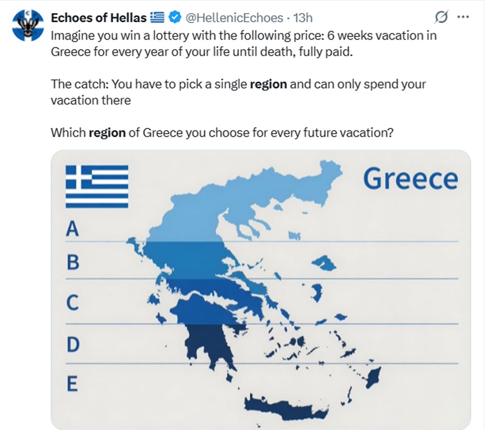 Imagine you win a lottery with the following price: 6 weeks vacation in Greece for every year of your life until death, fully paid.