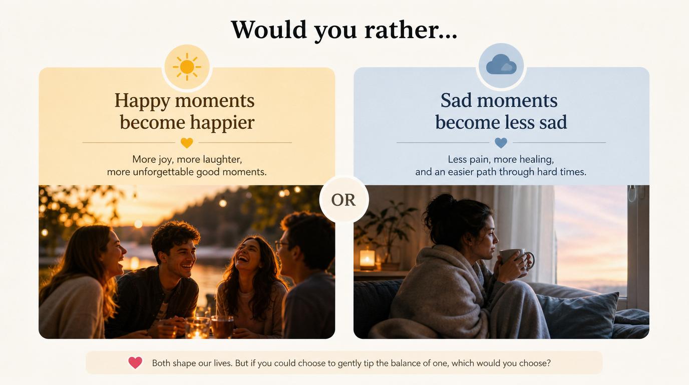 Would you rather happy moments become happier or sad moments become less sad?