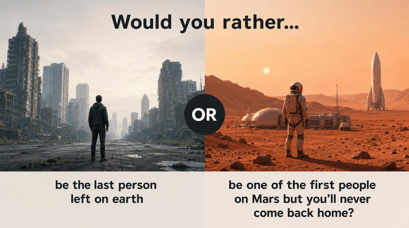 Would you rather be the last person left on earth, or be one of the first people on Mars but you’ll never come back home?