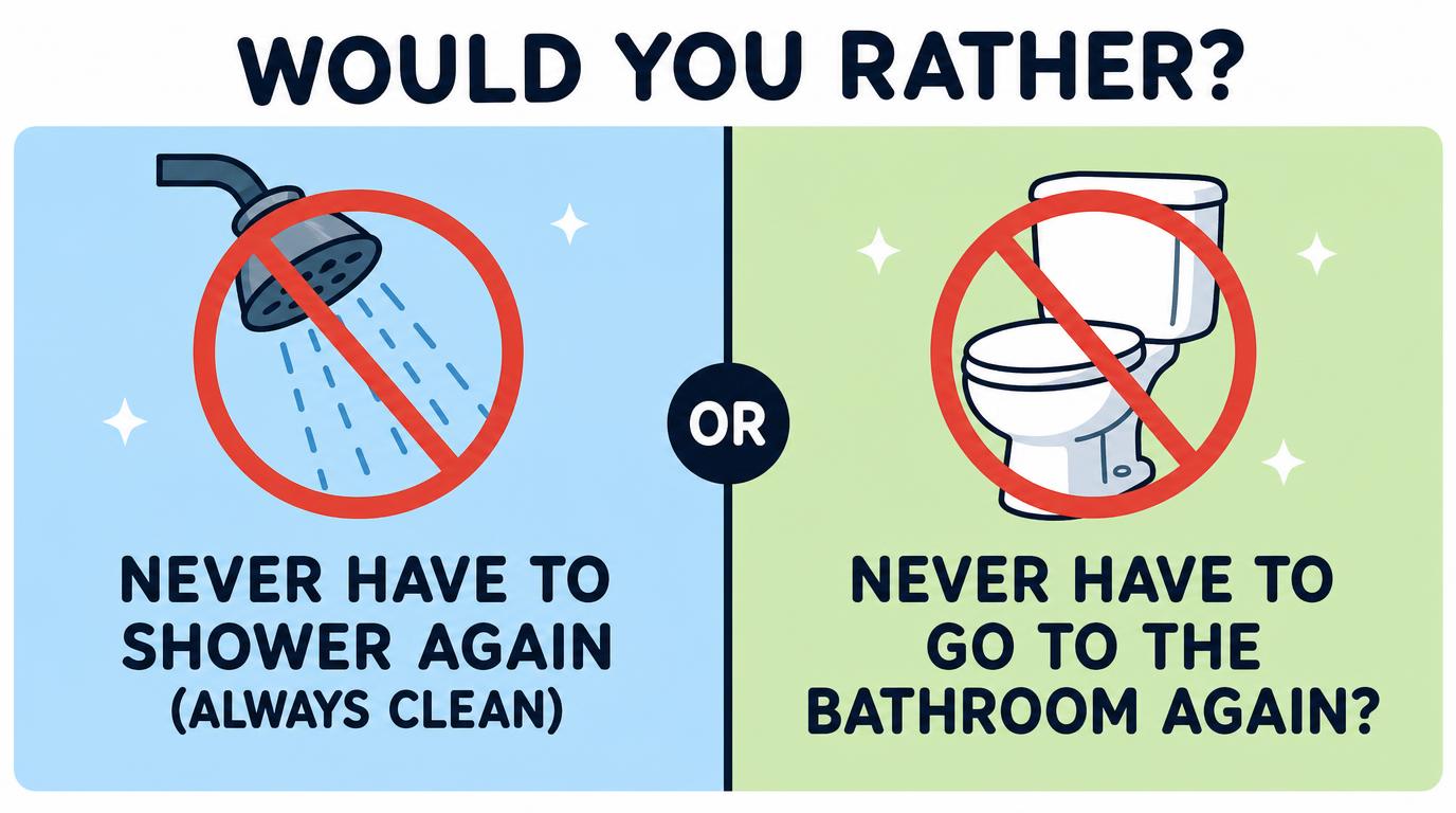 Would You Rather Never Have To Shower Again (Always Clean) or Never Have To Go To The Bathroom Again?