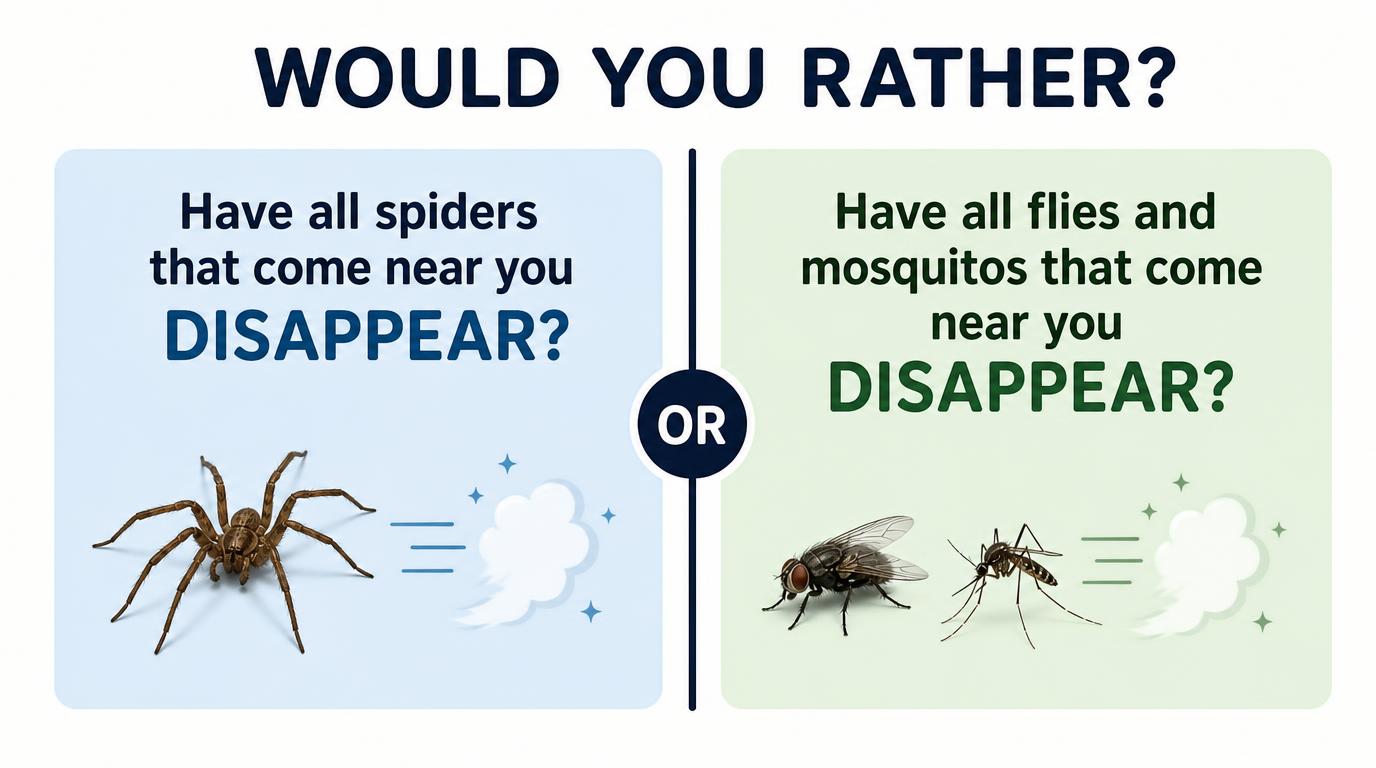 Would you rather have all spiders that come near you disappear or all flies and mosquitos that come near you disappear?