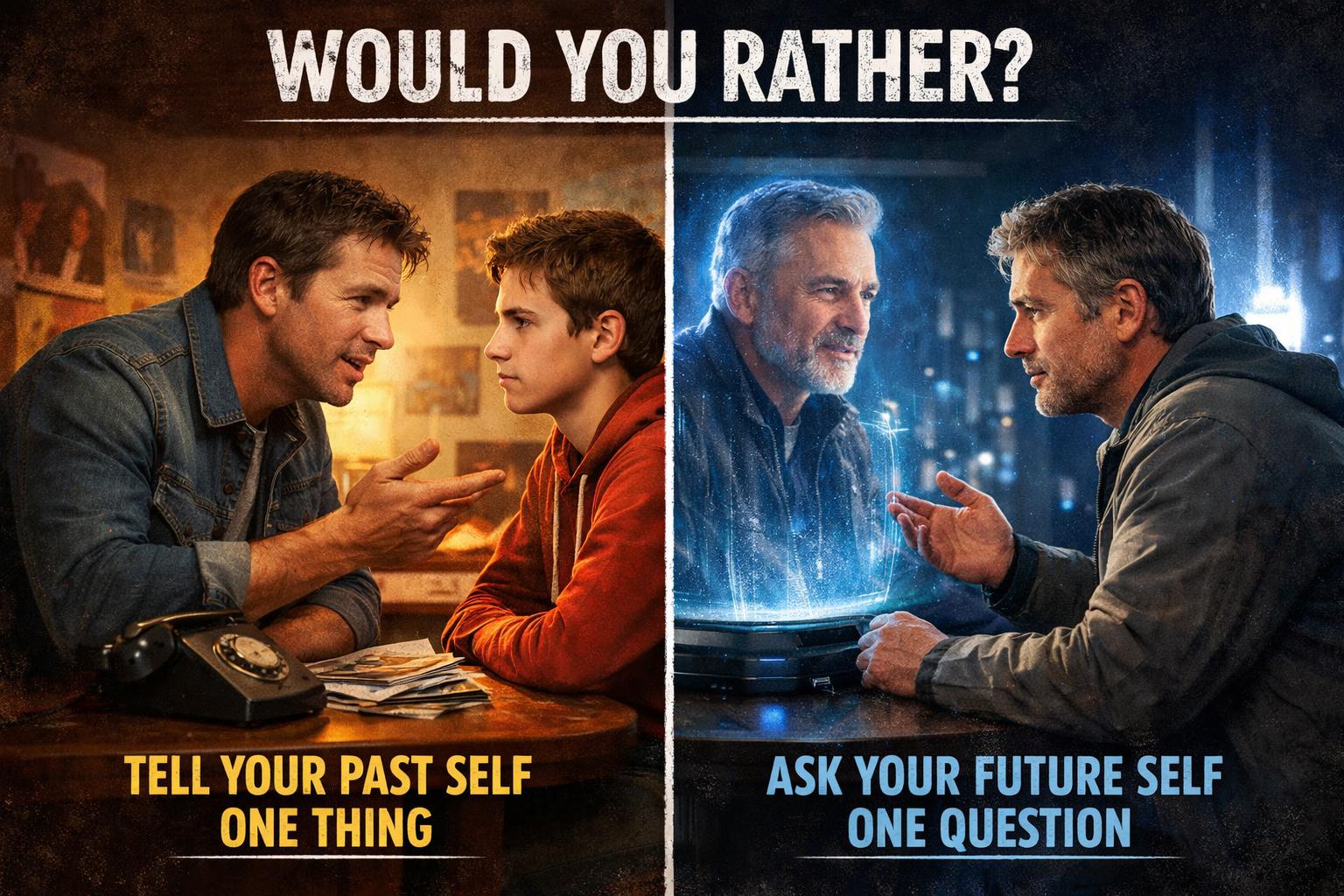 Would you rather be able to tell your past self one thing or be able to ask your future self one question?