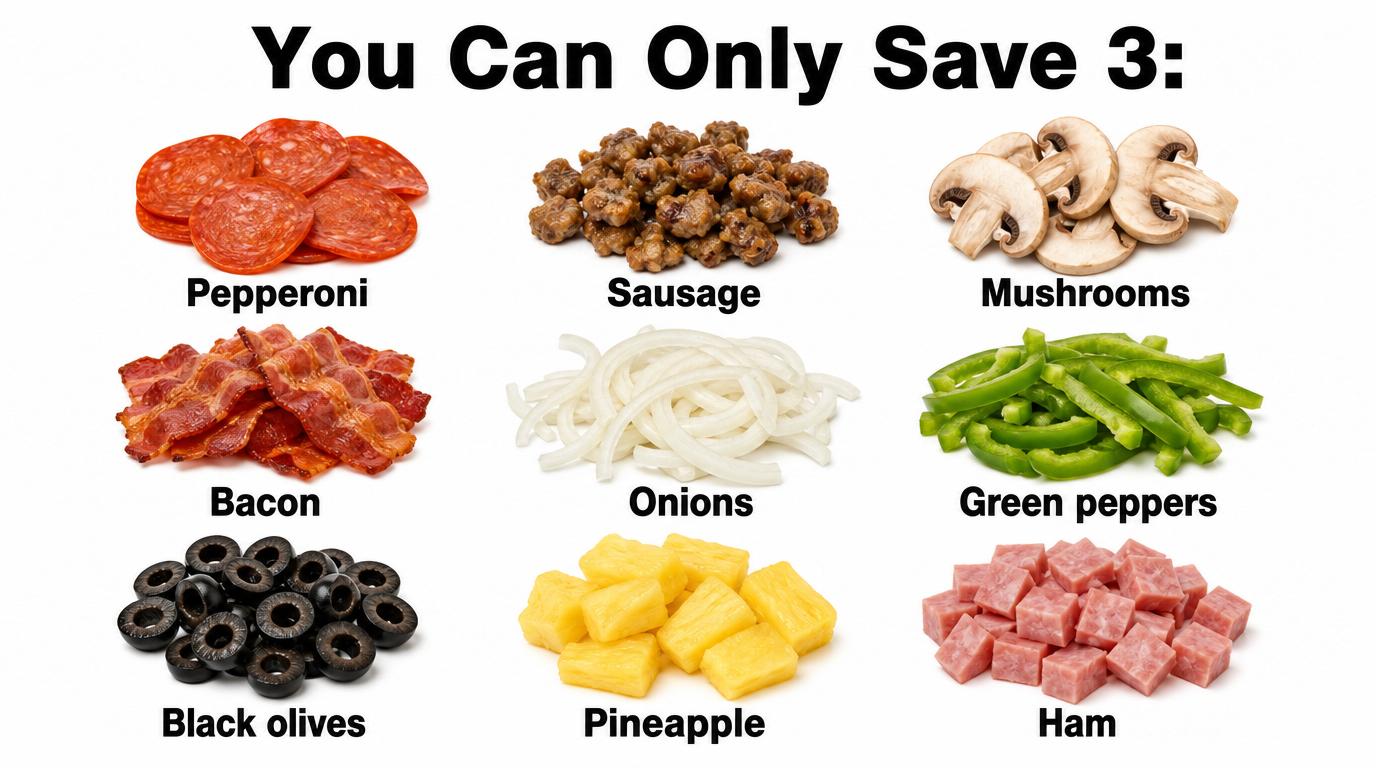 ou can Only Save 3 Pizza Toppings, The Rest Disappear Forever, Which 3 Are You Saving?