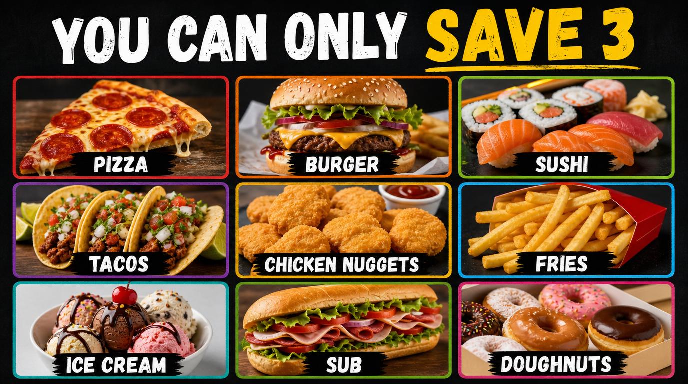 You can Only Save 3 Types of Food, The Rest Disappear Forever, Which 3 Are You Saving?