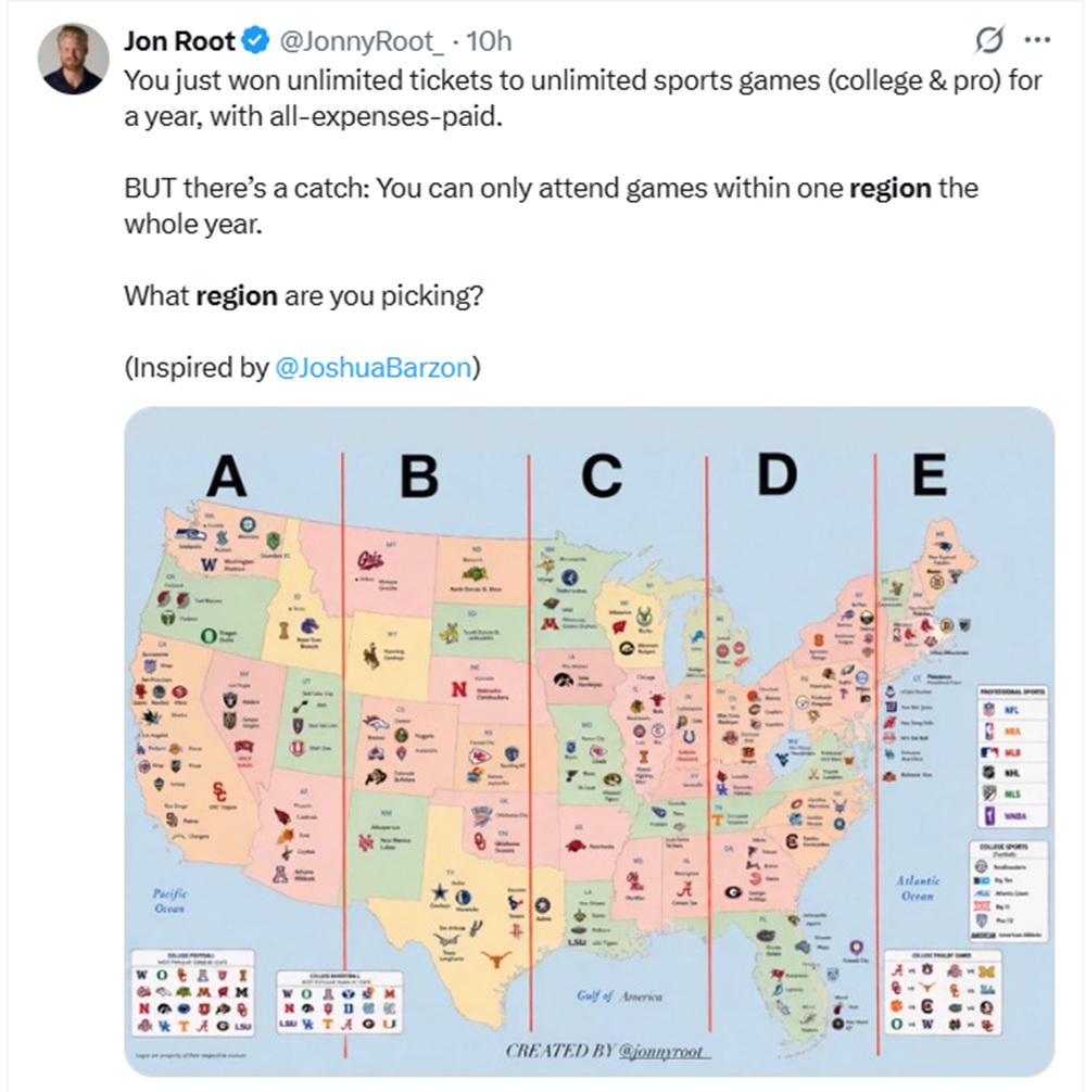 You just won unlimited tickets to unlimited sports games (college & pro) for a year, with all-expenses-paid.