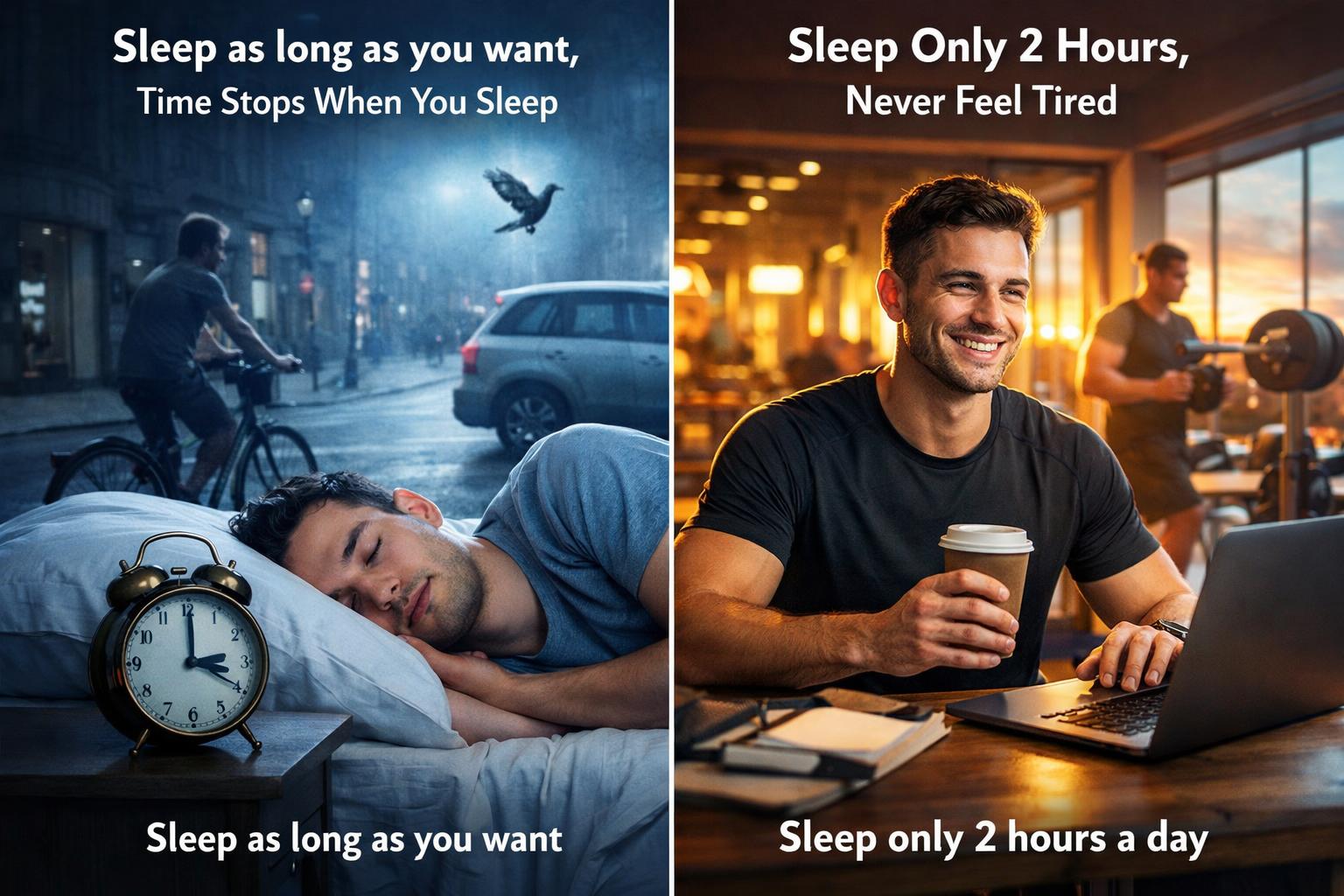 Would you rather have time stop every time you fall asleep, so you could sleep for however long you want without wasting a minute of your day, or have the ability to sleep only 2 hours a day and never feel tired?