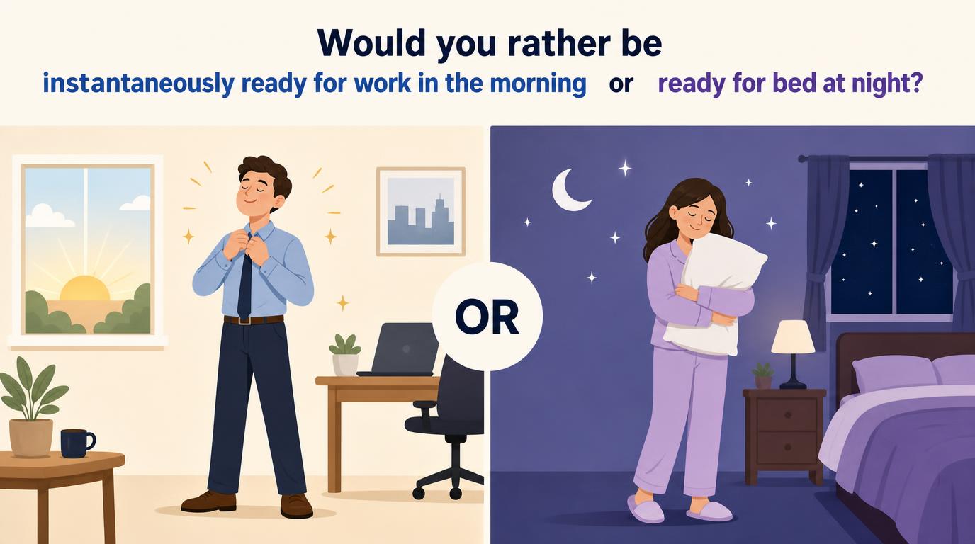 Would you rather be instantaneously ready for work in the morning or ready for bed at night?