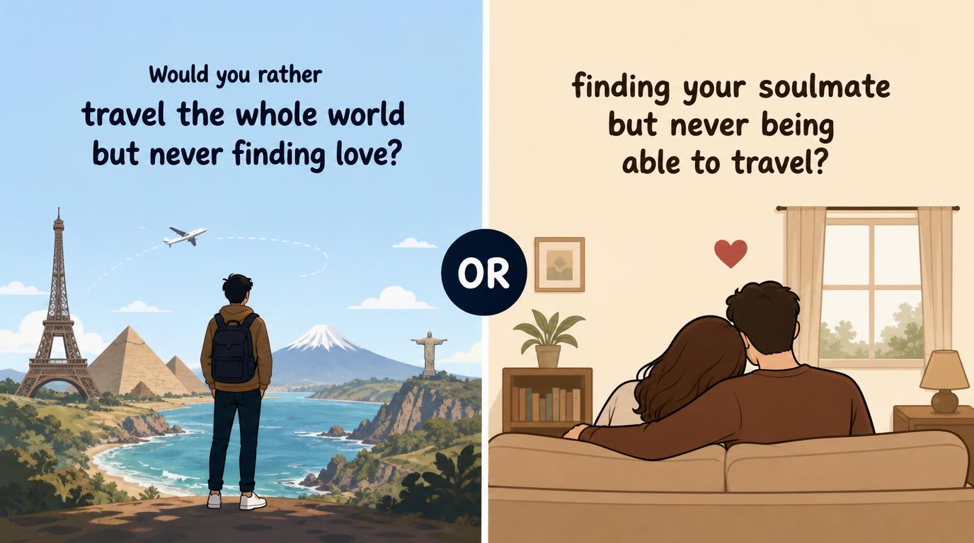 Would you rather travel the whole world but never finding love or finding your soulmate but never being able to travel?